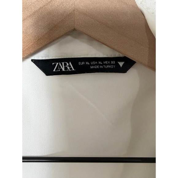 ZARA White Shirt Dress Button Front Elastic Waist Short Sleeve XL Casual Minimal - Picture 3 of 8